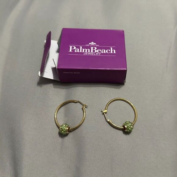 Palm Beach Jewelry Peridot Birthstone Gold Colored Bead Hoop Earrings - Picture 1 of 1